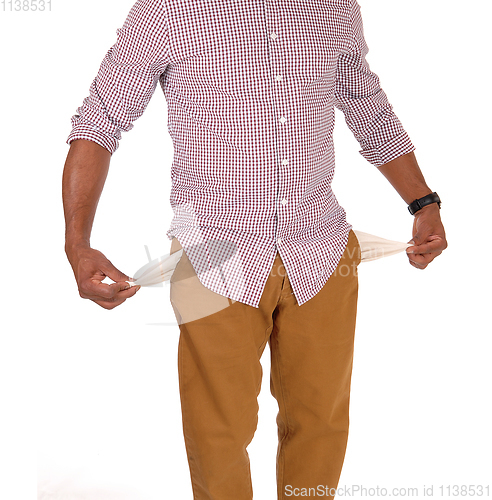 Image of Poor man showing empty pockets