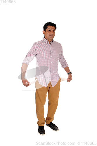Image of Poor East Indian man showing empty pockets