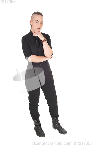 Image of Woman standing in black outfit