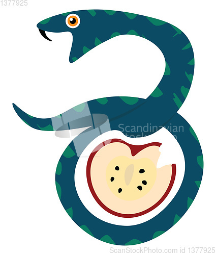 Image of Snake with apple, vector or color illustration.