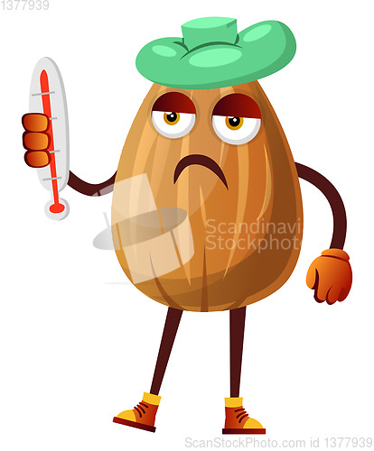 Image of Almond has temperature, he is very sick, illustration, vector on