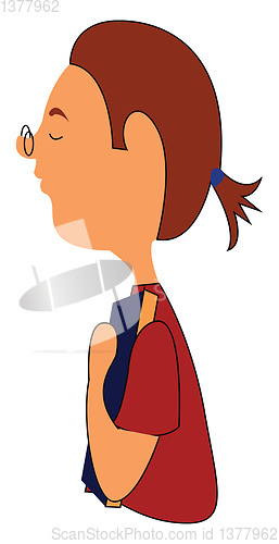 Image of Little girl in love with book, vector or color illustration.