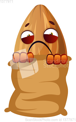 Image of Tired almond holding pillow in his hands, illustration, vector o