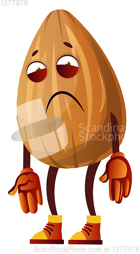 Image of Sad looking brown Almond, illustration, vector on white backgrou