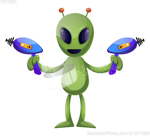 Image of Alien with guns, illustration, vector on white background.