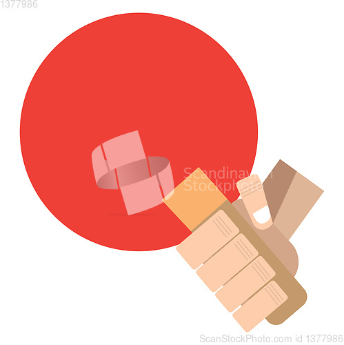 Image of Red racket for table tennis in hand, illustration, vector on whi