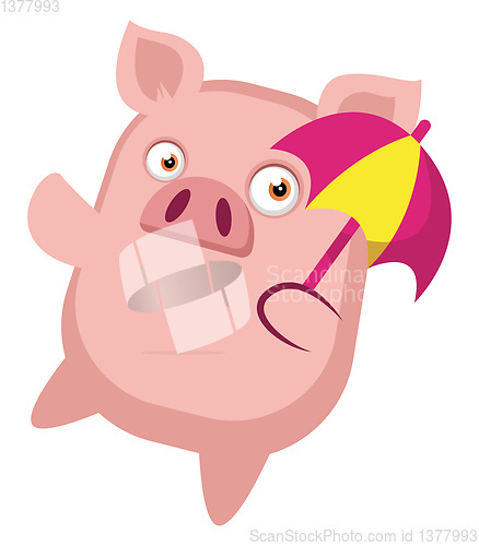 Image of Piggy is holding a umbrella, illustration, vector on white backg