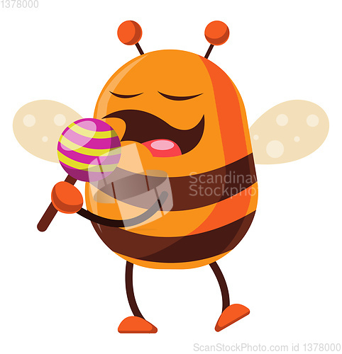 Image of Bee is holding a lollipop, illustration, vector on white backgro