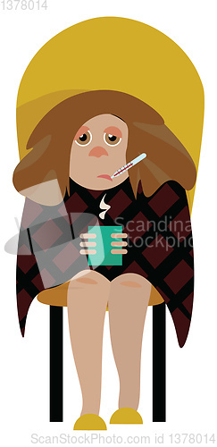 Image of A sick girl, vector or color illustration.