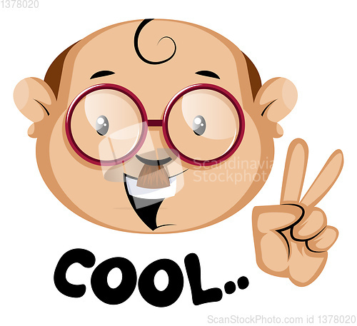 Image of Funy human emojy with a cool symbol and letters, illustration, v
