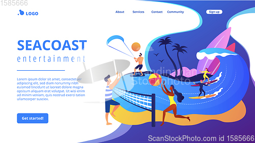 Image of Summer beach activities concept landing page.