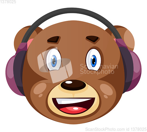 Image of Bear with purple headphones on, illustration, vector on white ba