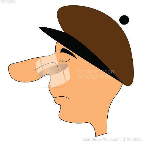 Image of A man with long, big nose wearing cap, vector or color illustrat