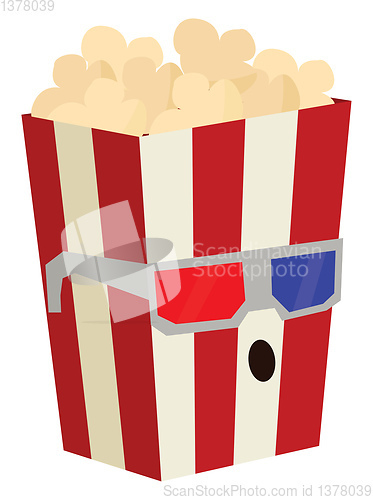 Image of Pop corn watching movie, vector or color illustration.