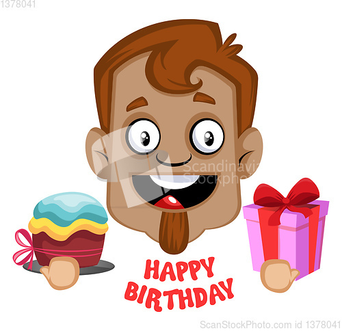 Image of Human emoji happy birthday expression, illustration, vector on w