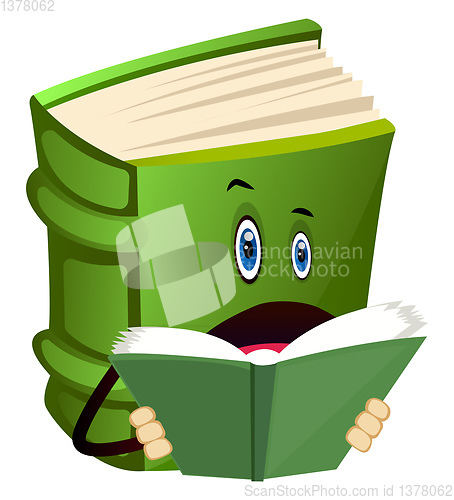 Image of Green book is reading, illustration, vector on white background.