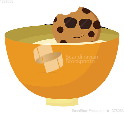 Image of Image of cookie in milk - bowl of milk, vector or color illustra