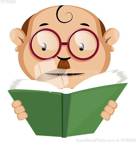 Image of Funny human emoji reading a green book, illustration, vector on 