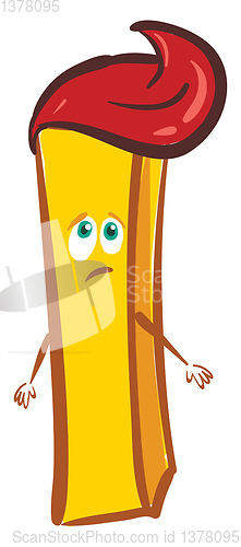 Image of A sad french fries with ketchup, vector or color illustration.