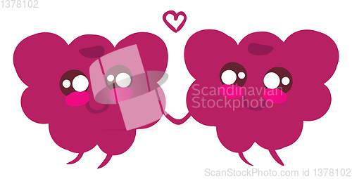 Image of Two love raspberries holding hands, vector or color illustration