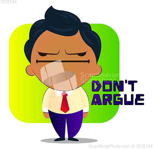 Image of Boy in a suit with curly hair says don\'t argue, illustration, ve
