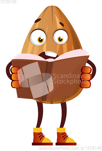 Image of Almond studying for an exam, illustration, vector on white backg