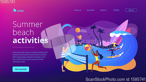 Image of Summer beach activities concept landing page.