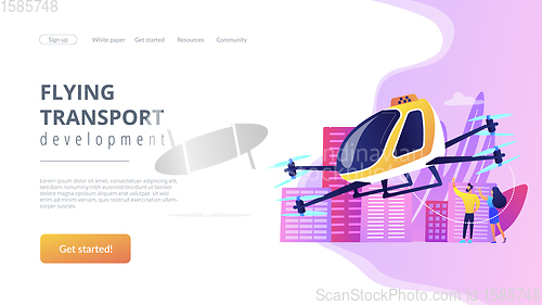 Image of Aerial taxi service concept landing page.