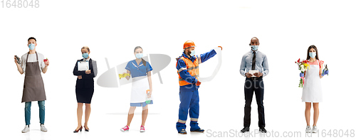 Image of Group of people with different professions isolated on white studio background, horizontal