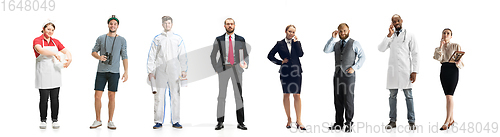 Image of Group of people with different professions isolated on white studio background, horizontal