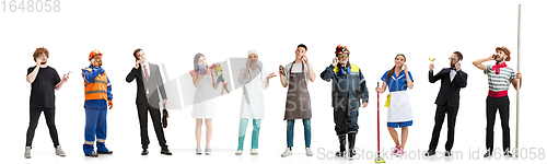 Image of Group of people with different professions isolated on white studio background, horizontal