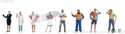 Image of Collage of group of people with different professions isolated on white studio background, horizontal