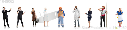 Image of Group of people with different professions isolated on white studio background, horizontal