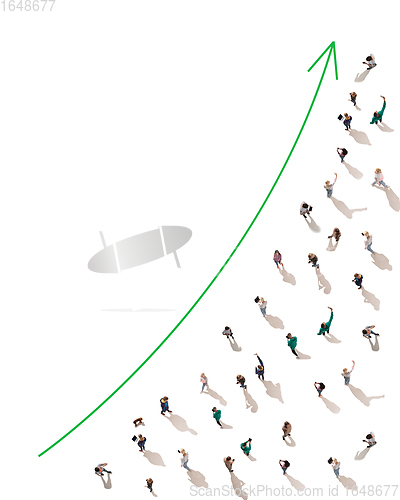 Image of Aerial view of crowd people connected by lines, social media and communication concept