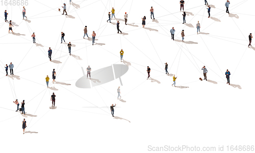 Image of Aerial view of crowd people connected by lines, social media and communication concept