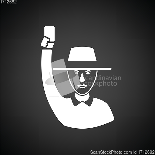 Image of Cricket umpire with hand holding card icon