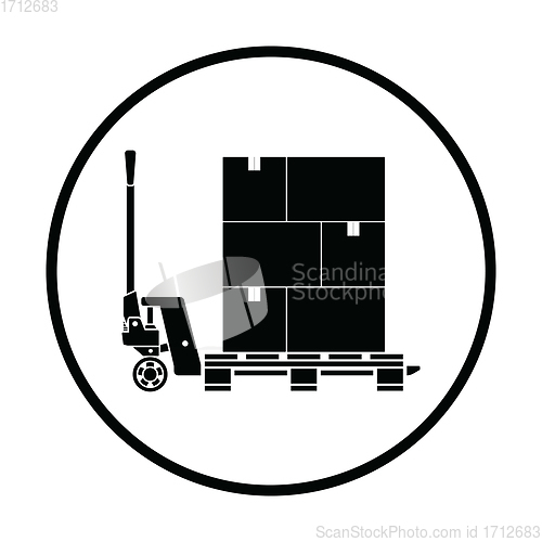 Image of Hand hydraulic pallet truc with boxes icon