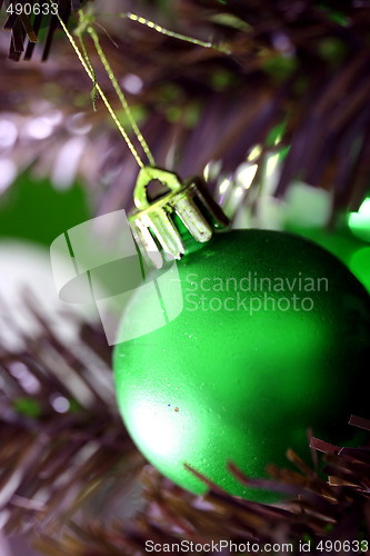 Image of Christmas ornaments on tree.