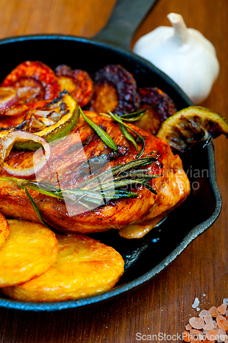 Image of roasted grilled BBQ chicken breast with herbs and spices