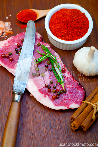 Image of raw uncooked  ribeye beef steak butcher selection