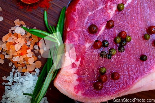 Image of raw uncooked  ribeye beef steak butcher selection