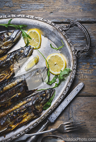 Image of Mackerels on silver plate