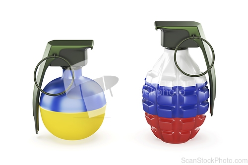 Image of Grenades with the colors of Ukrainian and Russian flags