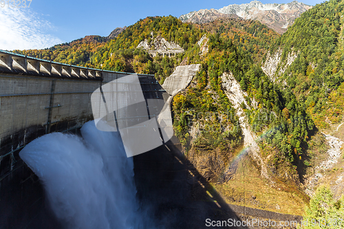 Image of Kurobe Dam and rainbow in Japan