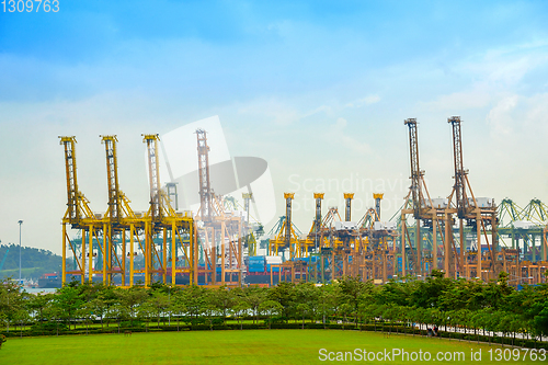 Image of freight cranes  Singapore shipping port 