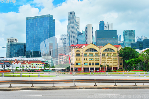 Image of Singapore business district by highway