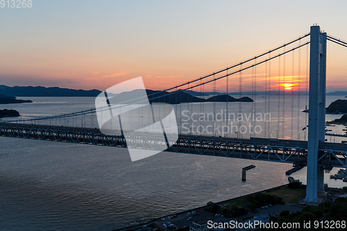 Image of Great Seto Bridge during sunset