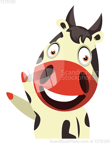 Image of Cow cheerfully waving, illustration, vector on white background.