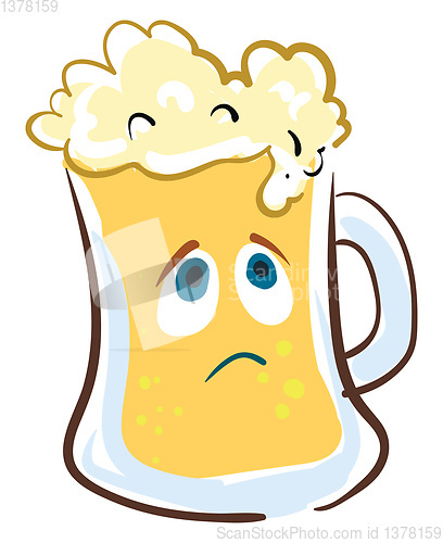 Image of A melancholic beer jug, vector or color illustration.