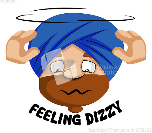 Image of Muslim human emoji feeling dizzy, illustration, vector on white 